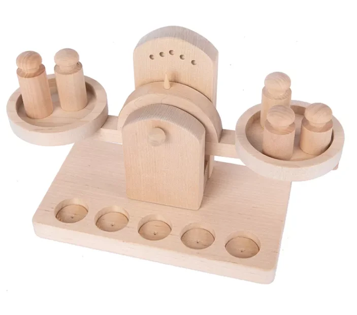 SENHE School Supplies Math Toy Wooden Montessori Scale Balancing Toys for Kids Balance Scale Wooden Montessori Educational Toys