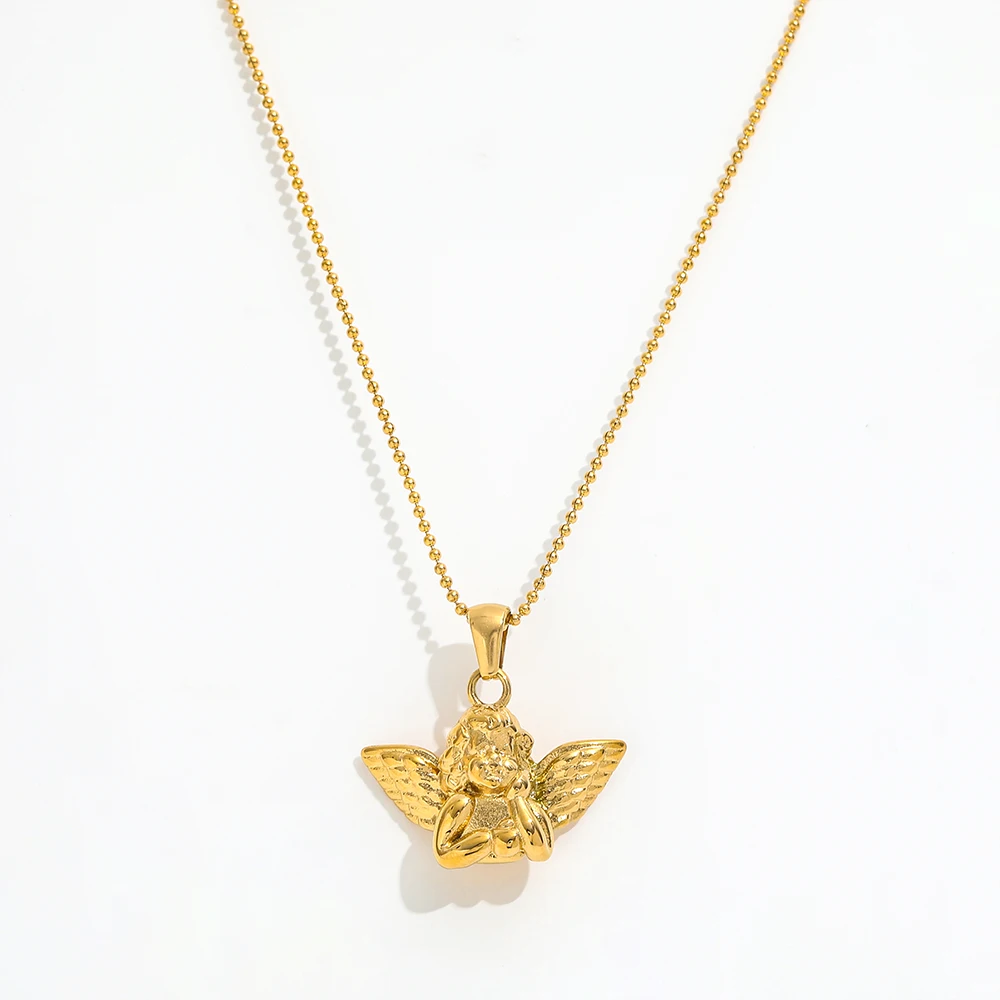 High End PVD 18K Gold Plated Stainless Steel Angel Pendant Necklace Wholesale Fashion Jewelry