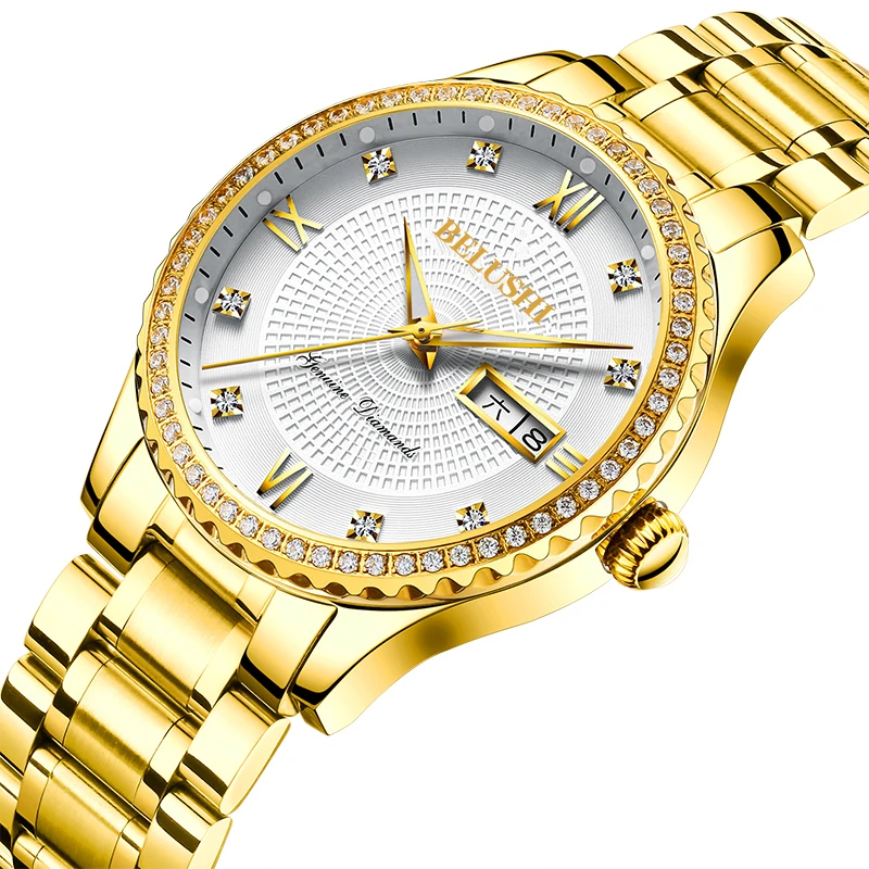

BELUSHI 546 New Man Watches Luminous Quartz Stainless Steel Men Waterproof Watch Business Diamond Gold Watch