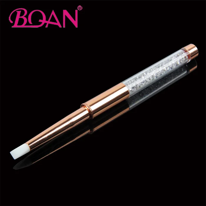 

BQAN New Arrival silicone head rose gold rhinestone handle nail art brush, As the picture