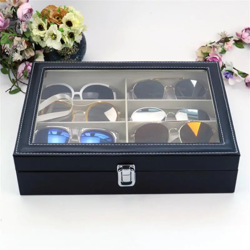 

Luxury Black Eye glasses Sunglasses Storage Case PU Leather Box Organizer Custom Sunglass Display Storage Box