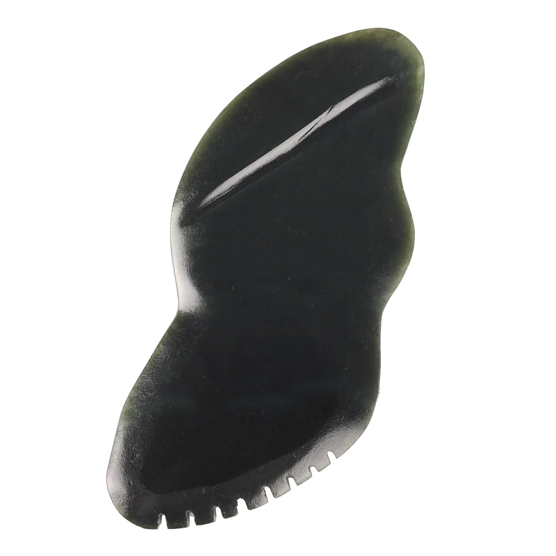 

Dark Green AUTHENTIC Nephrite Jade Gua Sha Stone with Combed side to improve the movement of lymphatic fluids, Green color