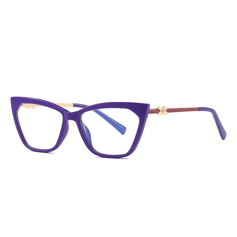 

New Fashion TR90 Glasses Frame Retro Cat Eye Flat Anti-Blue Light Glasses Metal Spring Glasses Female