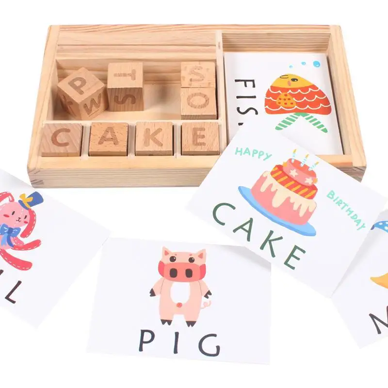 Baoblaze Montessori Wooden Words Spelling Learning Toys for Preschool Kids Early Development