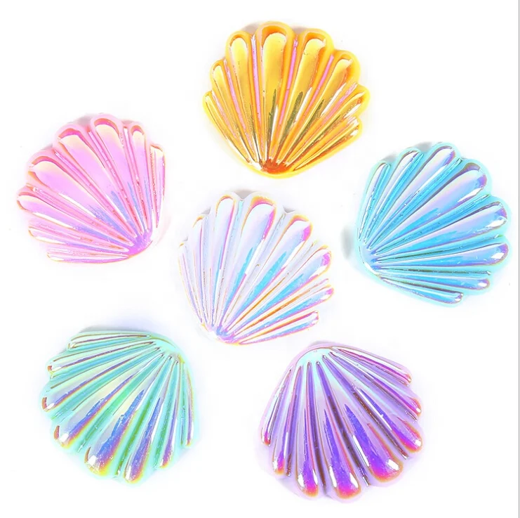 

resin ocean style ab electroplate flat back simulation resin scallop shell cabochon Mobile Phone Shell Decoration DIY Charms, Picture