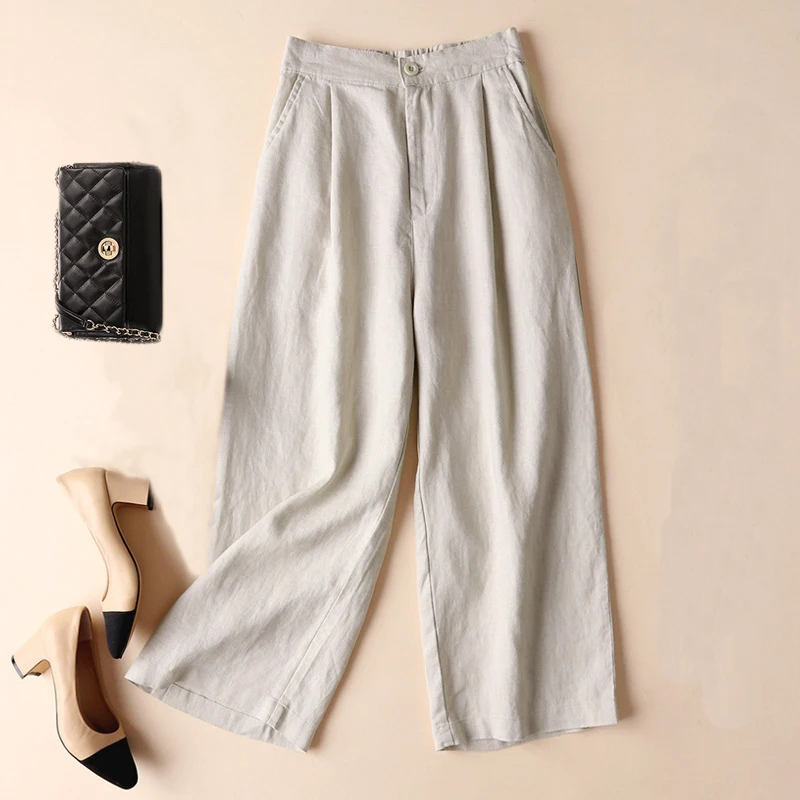 high waist cotton linen loose pants