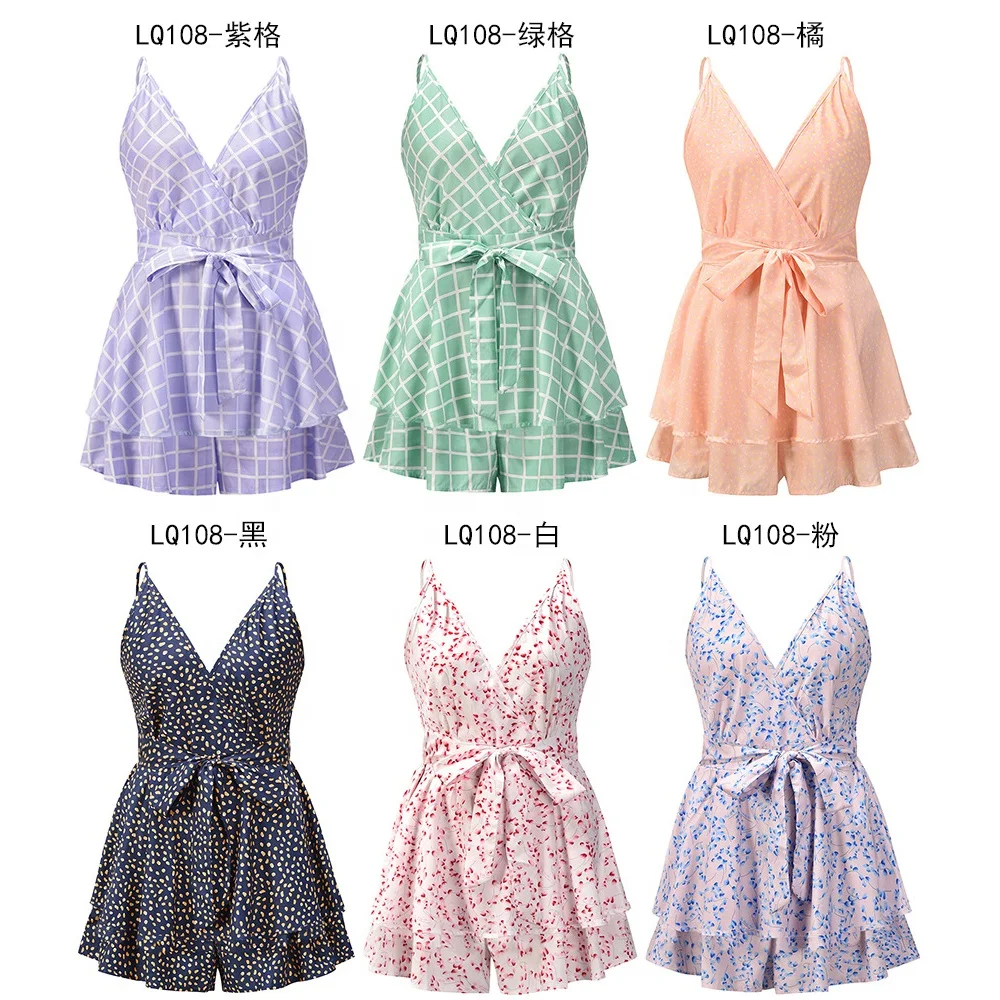 

New summer 2021 Sexy sleeveless V-neck print halter jumpsuits for women