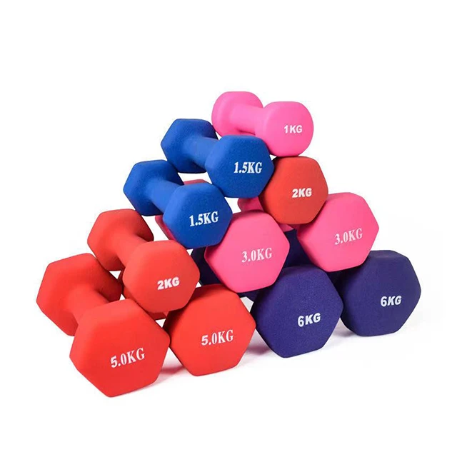

Premium Grade Gym Equipment Anti Slip Anti-Roll Hex Dumbbell Weight for Training, Red, pink, purple, dark blue, light blue, orange, green