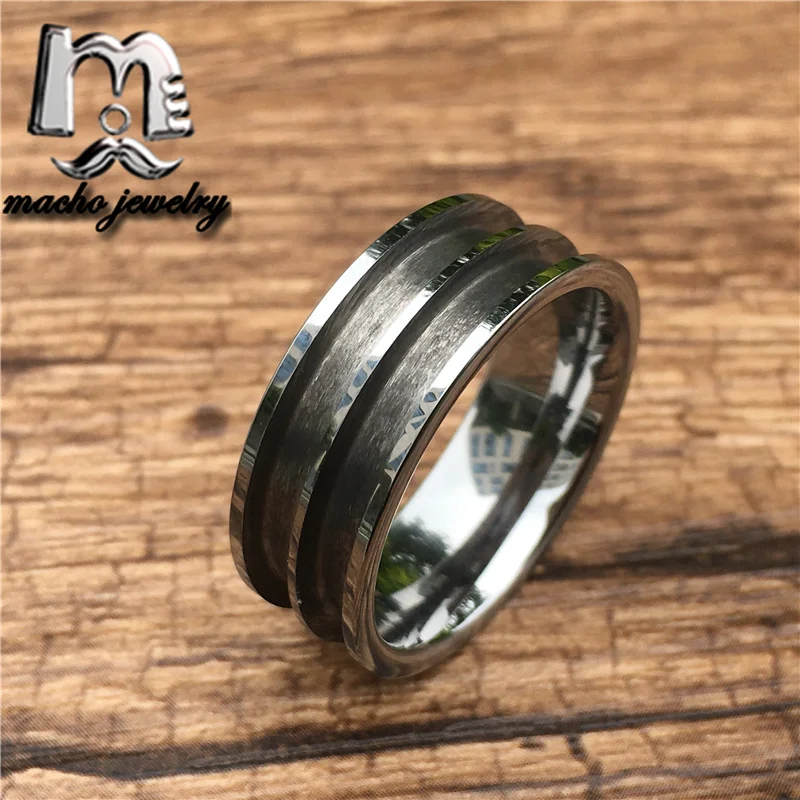 

8mm Tungsten 2 Channel Domed Ring For Inlay