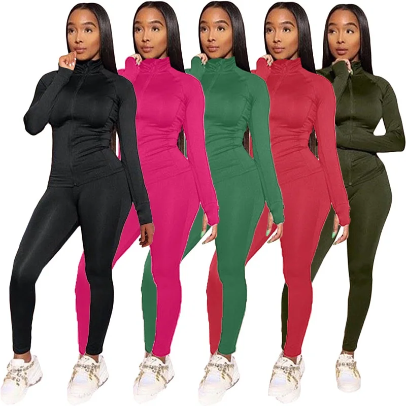 

Fall Winter Fashion Ruched Stacked Leggings Pants Set Jumpsuits Women 20201