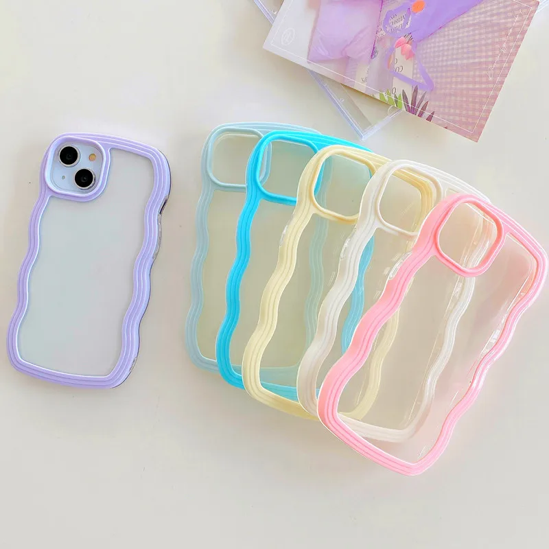 

New Arrival Colorful Wave Frame Cute Korean Phone Case cover for iPhone 14 Pro Max fashion case