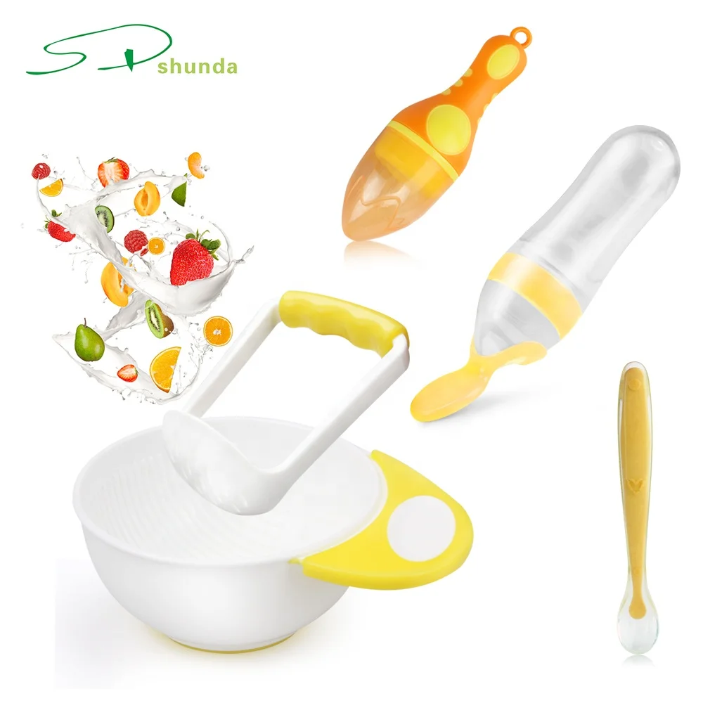 

Masher Dispensing Bowl Silicone Baby Food Bottles Spoons Set Food Grade BPA Free Silicon Newborn OPP Bag or Box Package