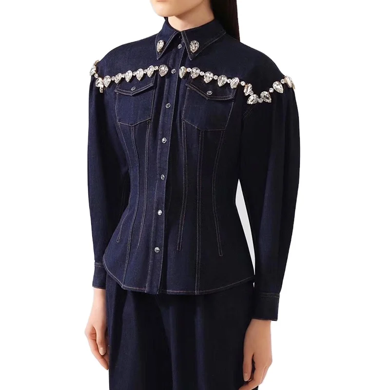 

2021 New Arrivals HOT ITEMS Women DIAMOND long sleeve fashion slim Casual Ladies denim jacket