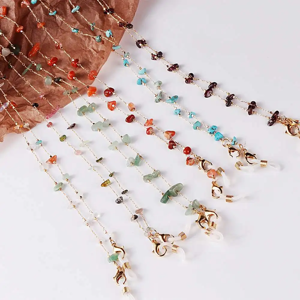 

Colorful Healing Nature Stone Crystal Sunglasses Face Masking Glasses Bead Chain Lanyard Holder Women, Picture shows