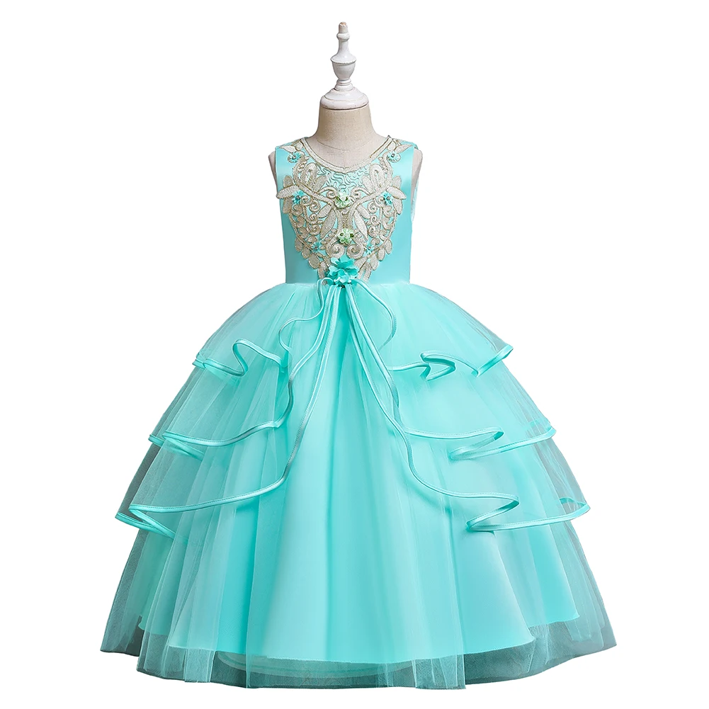 

European and American style aristocratic banquet children's dress model show round neck flower dress Girl 10 years old dress