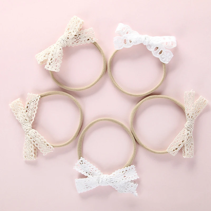 

free shipping DIY hollow lace bowknot nylon hair band for baby, Picture/custom