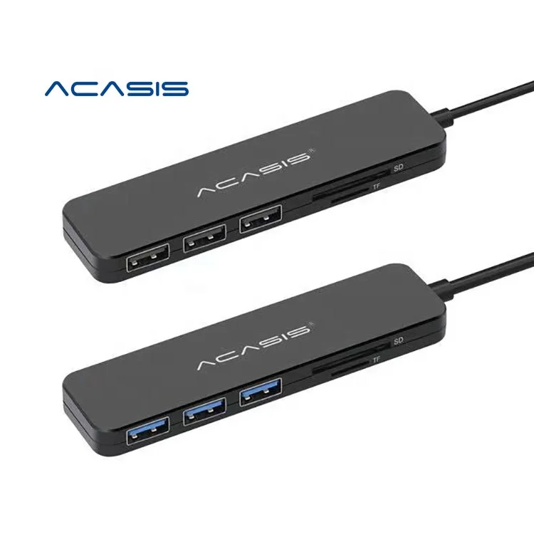 

Acasis New Slim High Speed USB 2.0 3.0 hub Card reader External 5 Port Usb Splitter with Laptop 5 Ports Adapter hub Card reader, Black