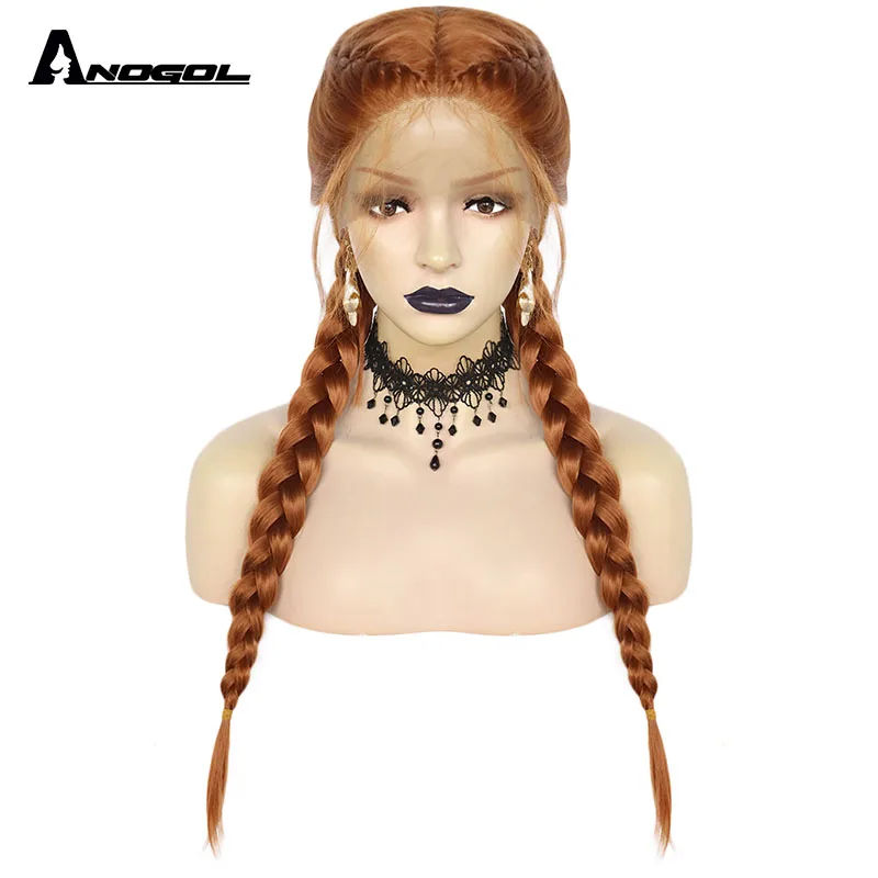 

Anogol Dark Brown Synthetic Lace Front Braided Box Wigs with transparent lace wigs for Women