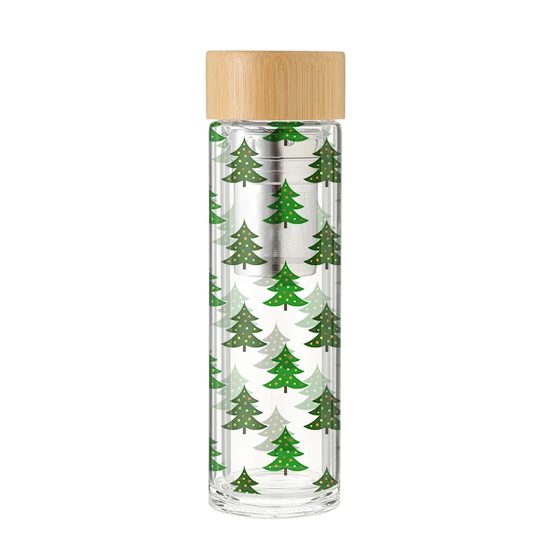 

Everich Glass Water Bottle Double Wall Glass Travel Bottle With Bamboo Lid, Customized color