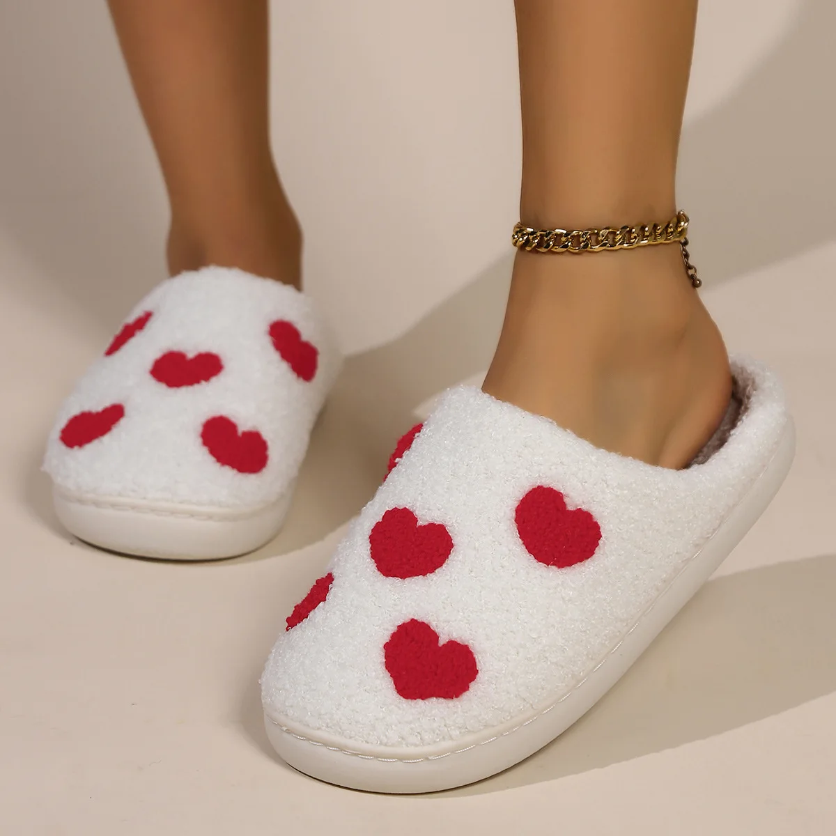 

UHV New Pink Smiley Face Slippers Women Smile Slippers Happy Face Retro Soft Plush Comfy Warm Slip-on Slippers