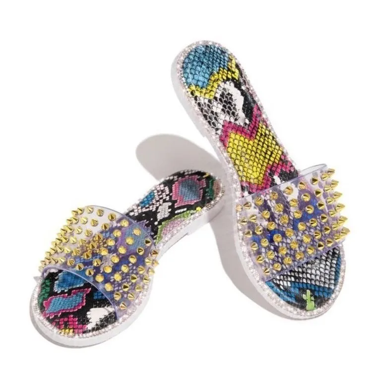 

summer Rivet sandals flat heel snake sandal leopard slippers beach shoes for women outdoor daily life spike slipper
