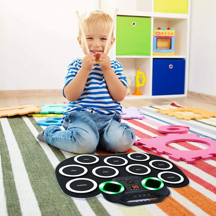 
iWord Small Foldable Silicone Hand Musical Instrument Kids Unit Kit Drums Electric Drum Set 