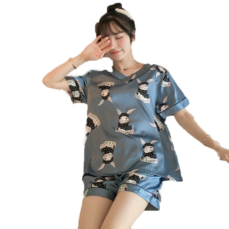 

Spring and Autumn Sleepwear Girl Ice Silk Short Sleeve v-neck sweet cute students Korean version of sleepwear, Picture shows