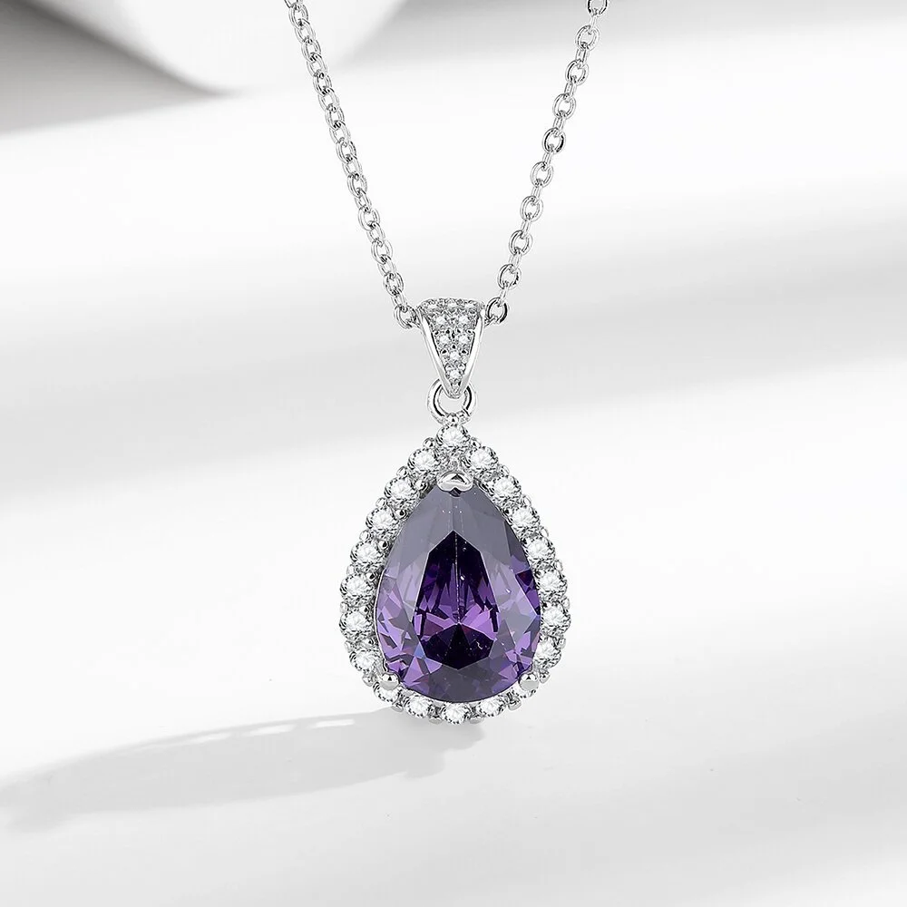 Wholesale Elegant Custom Personalised 925 Silver Purple Crystal Designer Necklace for Women