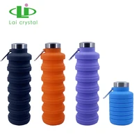 

New design 350ml Collapsible Silicone foldable Water Bottle With Stainless Steel Lid and Convenient hook