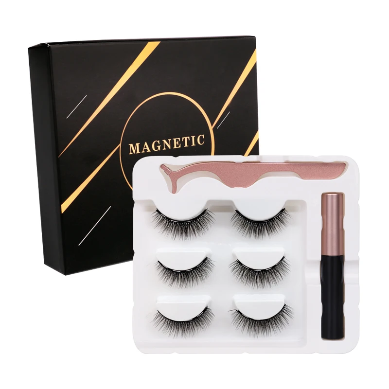 

Free sample with magic lashes tweezer 5 eyelash magnet False Magnetic Lashes Magnetic Eyeliner kit and Magnetic Eyelashes kit, Natural black