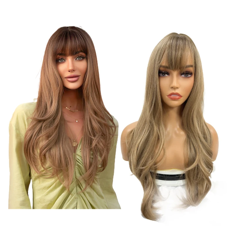 

BVR Wholesale Cheap Price Women's Bangs Wigs Heat Resistant Long Body Wave Synthetic Hair Wig, Pic showed