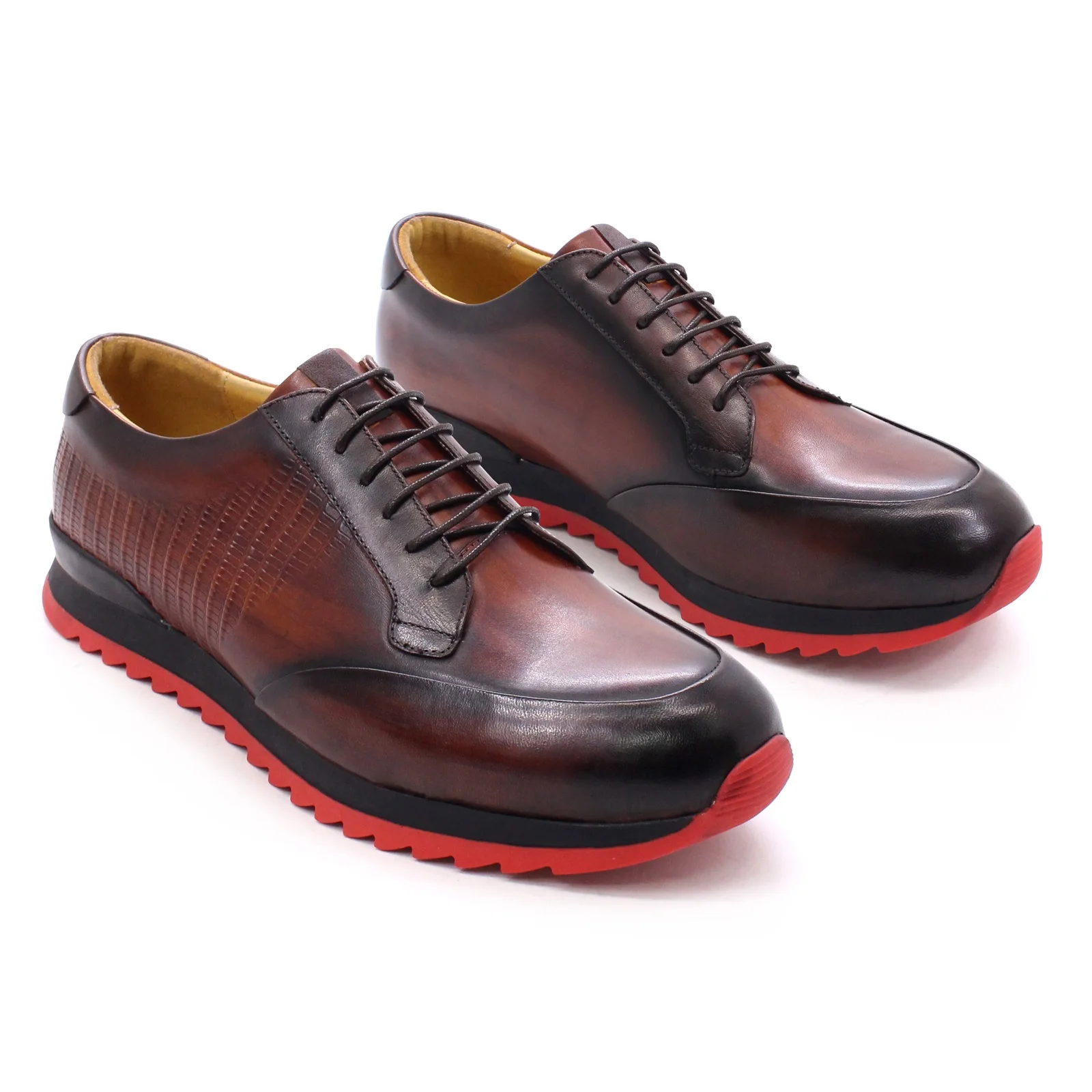 

2022 Super high Quality Lace-Up Genuine Leather Casual Shoes For Men Popular Red Bottom Comfortable Sports Hand-Painted Shoes, Brown