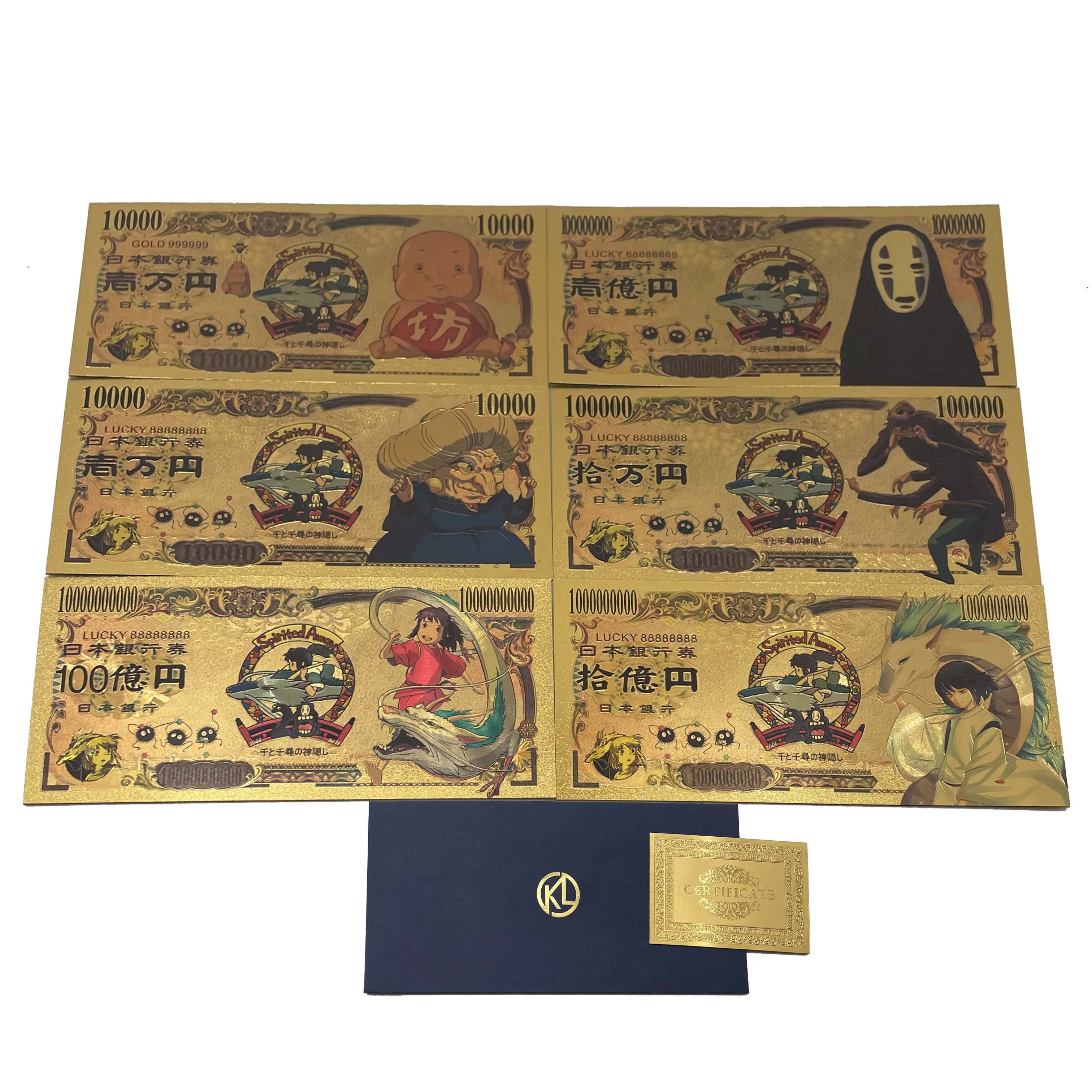 

11 types Japanese Anime Spirited Away playing cards Classic Manga no face man yubaba Gold foil notes 10000 Yen gifts