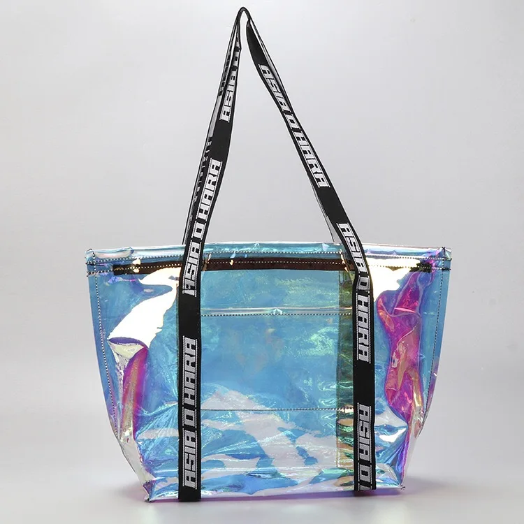 

Cheap custom letter shopping plastic bags for sale stadium holographic zipper tote bag, Customized color