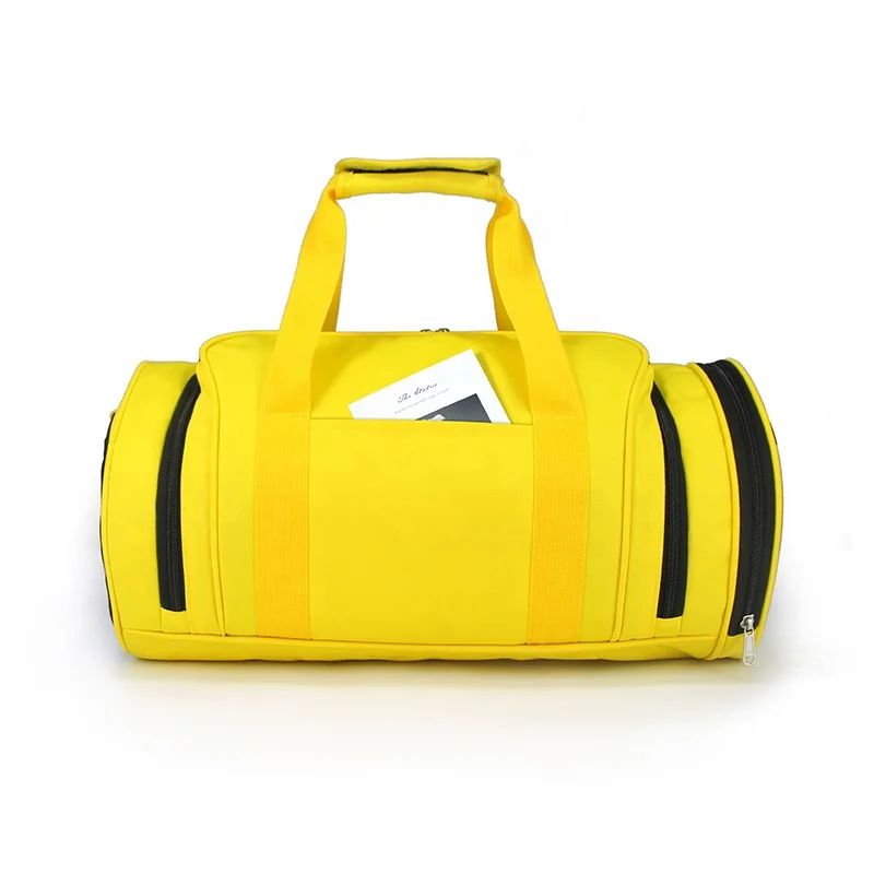 

Yellow Waterproof travel designer gym duffle bags manufacturers custom logo fitness sports weekend bag with shoe compartment