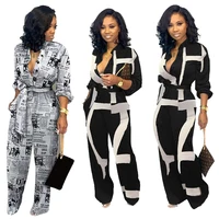 

wholesale elegant v neck long sleeve geometric printed women jumpsuits and rompers