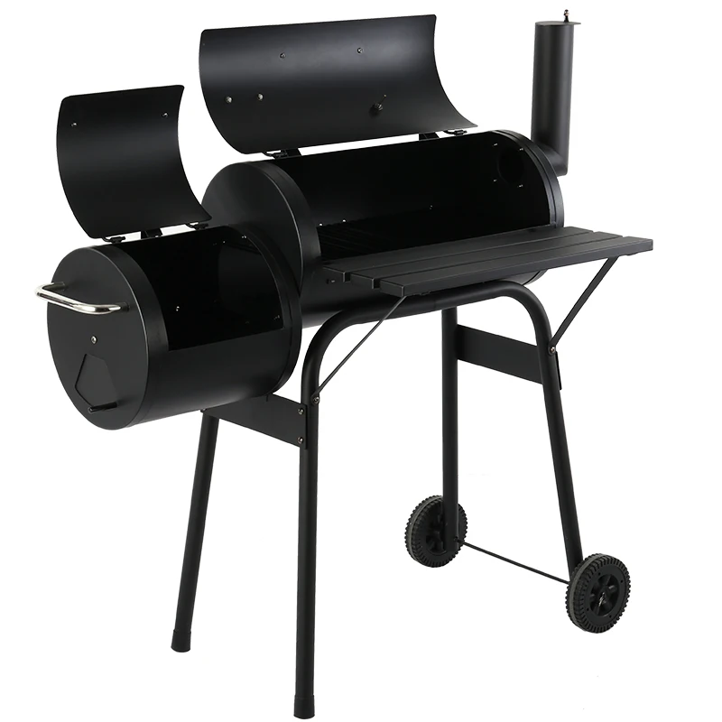

Large Trolley Portable Camping Outdoor Cooking Grill Barbecue Smoker with Chimney Charcoal BBQ with Lid, Black