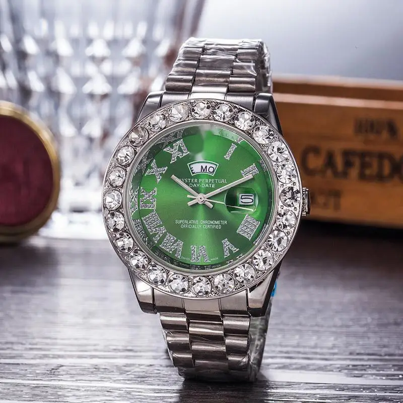 

Cheap wholesale high quality Hip Hop Watches Bling Two Tone Diamond Bezel Gem Custom Branding Watch Water Resistant