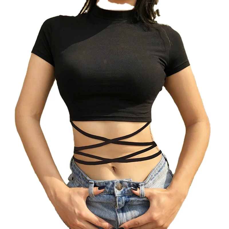 

2020 Hot Wholesale Women's Simple Slim Sexy Strap Crop-top T-shirt