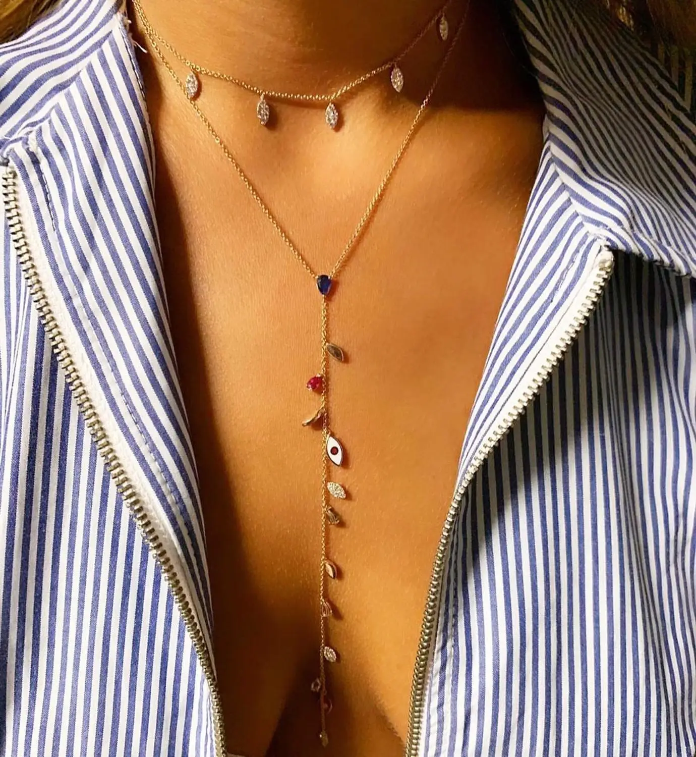 

Rose Gold Color y shape Necklace Pendants For Women Eye Pendant Star Water Drop Tassel Necklace