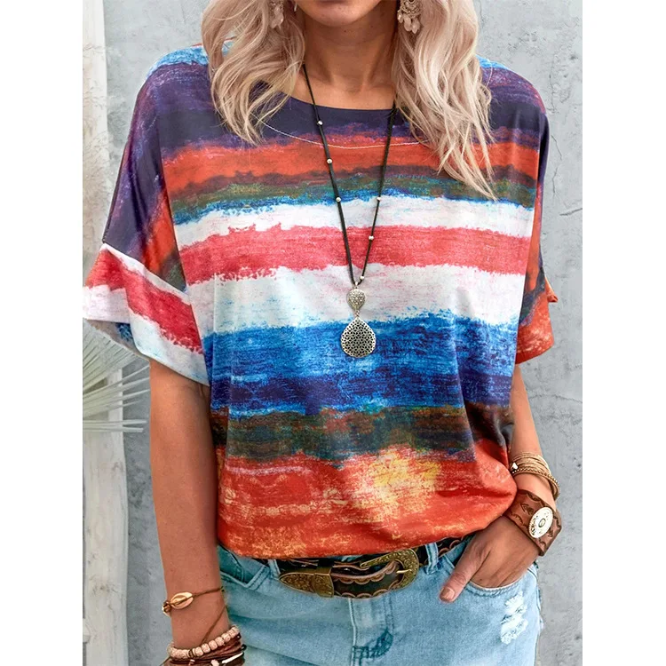 

walson Women Short Sleeve T Shirt Tee Loose Casual Print Ladies Summer Blouse