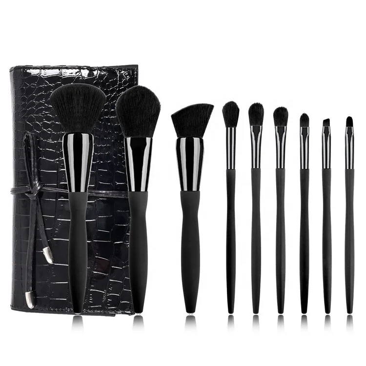 

9pcs Pro High Quality Vegan Synthetic Make Up Brushes Luxury Professional Private Label Makeup Brush Set With Belt Bag, Black