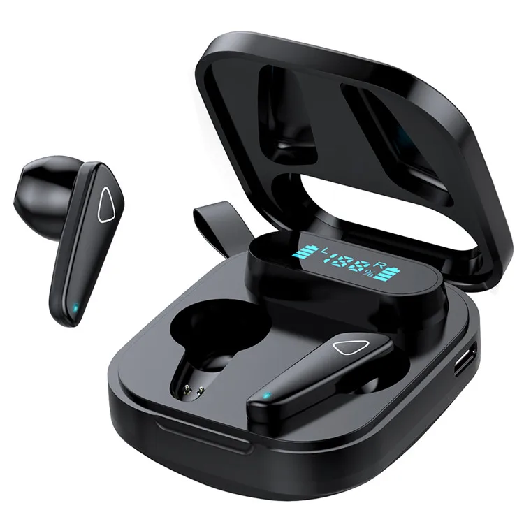 

S22 sports earphone Music Headset Touch control LED Display TWS Earphones true wireless Earbuds, Black