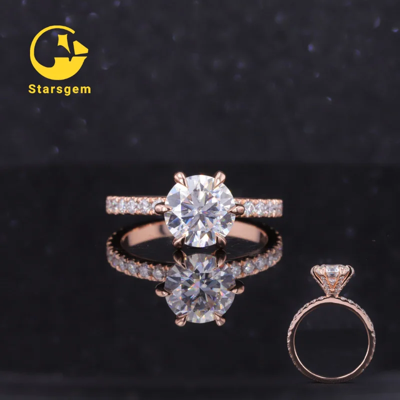 

Starsgem moissanite ring 14k gold round brilliant cut 8mm moissanite rose gold 2ct moissanite engagement rings for women