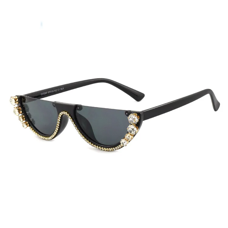 

2021 Semi-Rimless Sun Glasses Luxury Brand Designer Crystal Frame Rhinestone Eyewear Cat Eye Sunglasses