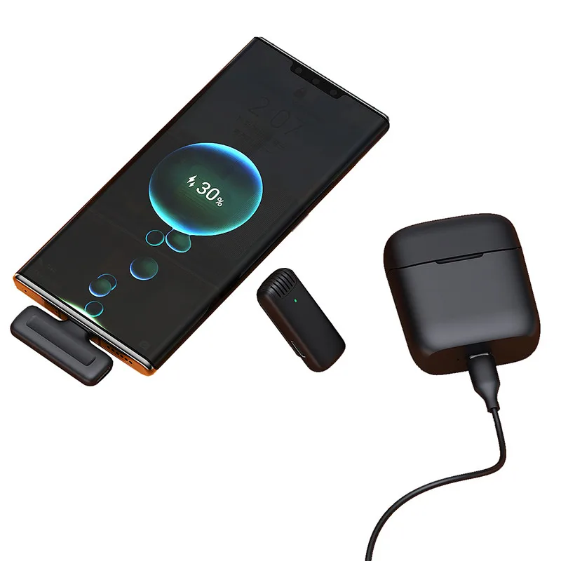 

Mini Rechargeable Storage Box 500mAh 2.4G Denoise lapel wireless mic microphone wireless for iPhone iPad live Streaming Podcast
