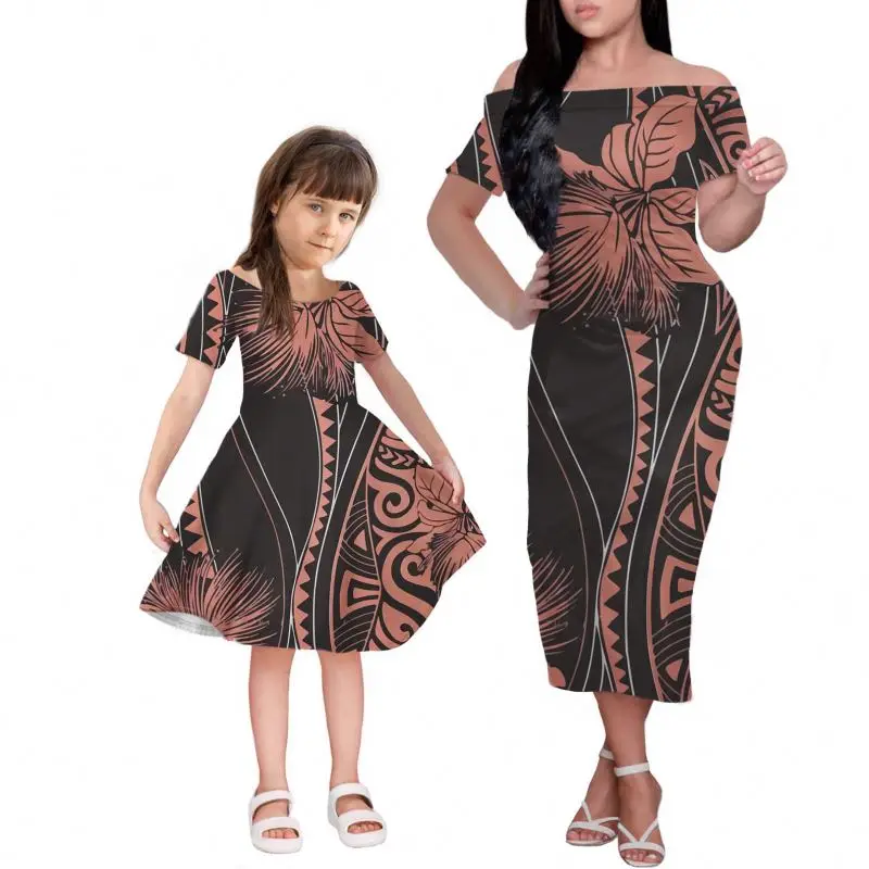 

Custom Mom And Girl Outfits Mum Big Sister Dress Hawaii Tribal Print Summer Mommy And Me Family Matching Daughter Dresses Set, Customized colors
