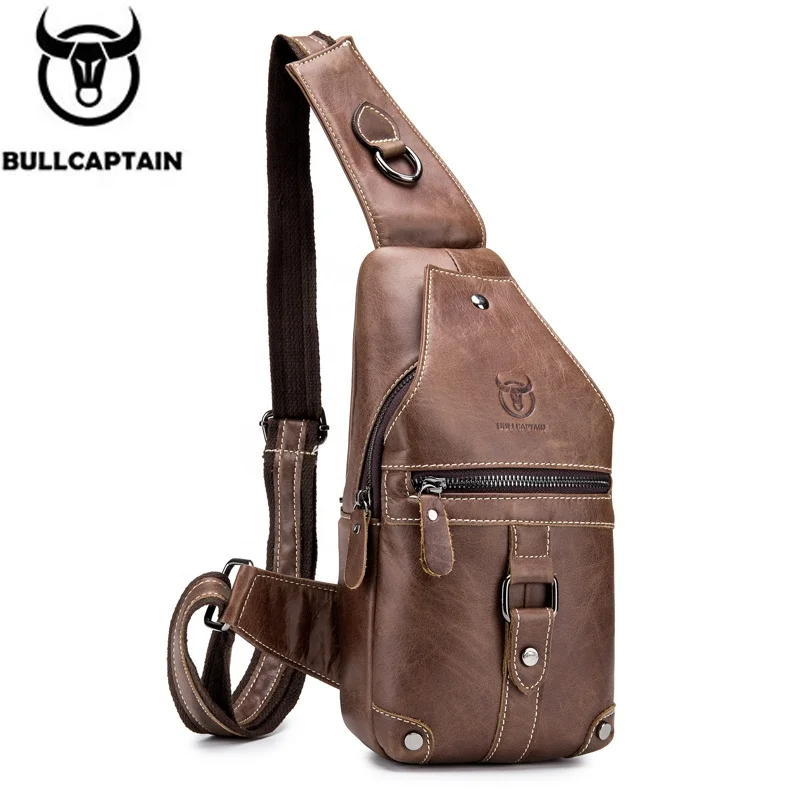 

BULLCAPTAIN men's fashion retro messenger bags shatter-resistant open leather chest bag men's shoulder bag