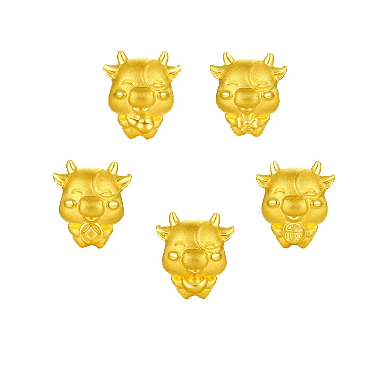 

Gold Five Fortune Bull Male 999 Pure Gold Zodiac Little Taurus 3D Hard Gold Transfer Beads Zodiac Year Garnet Bracelet Female