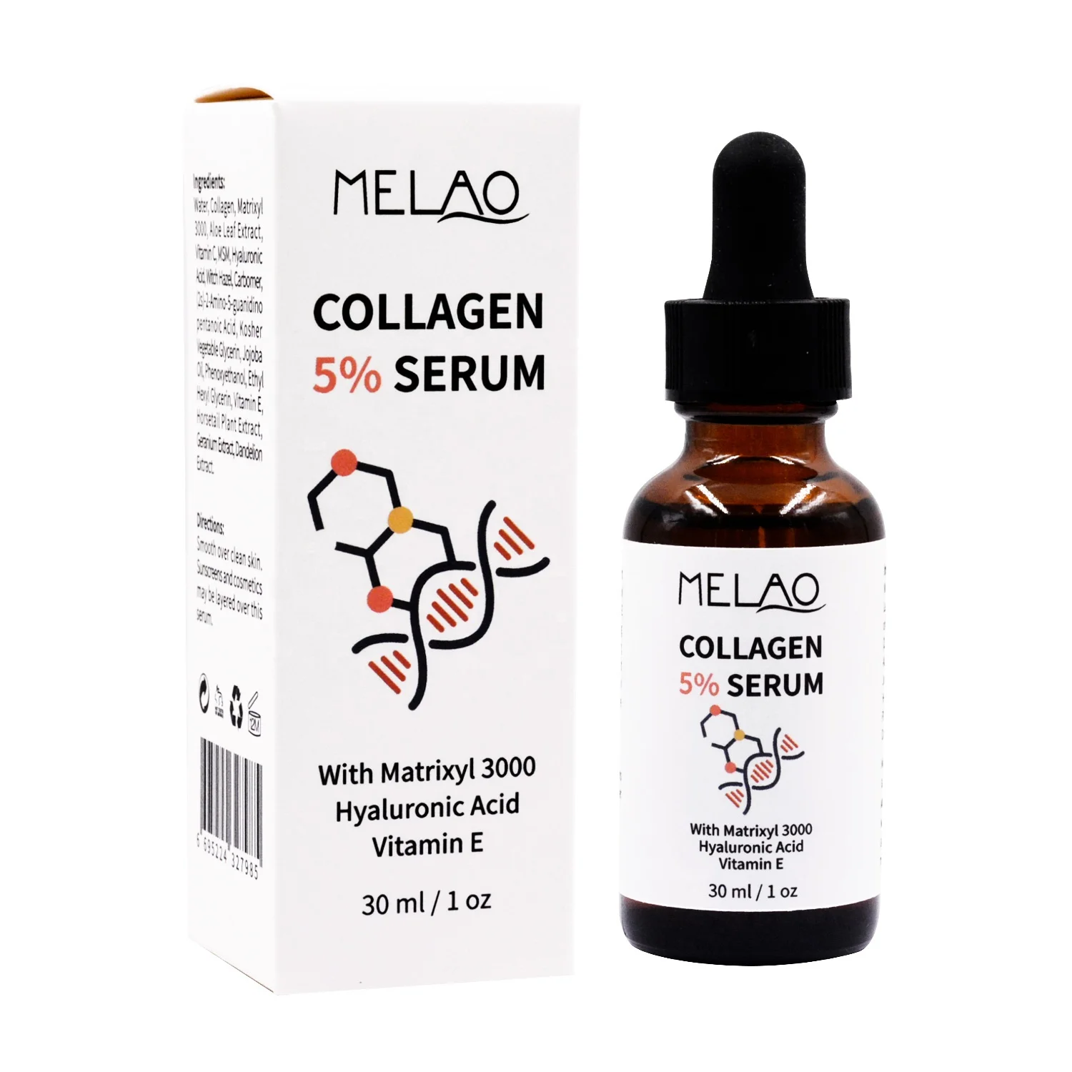 

MELAO Collagen deep cleansing snail serum gold face peptide building organic wholesale with pure acid and vitamin E serum, White liquid